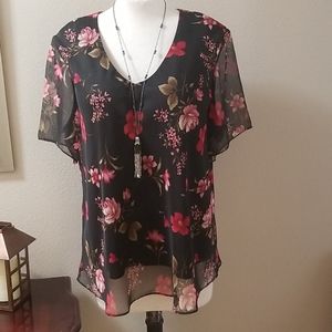 J.B.S LTD Womens Plus Size 24W Floral Sheer Blouse